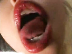 Asian girl licking window