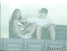 Girl rubs her pussy in public