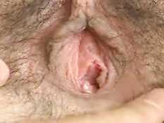 Japanese girl's hairy pussy closeup