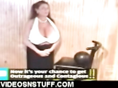 Boob lady carrying bowling ball with tits