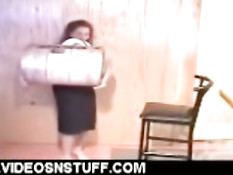 Boob lady carrying bowling ball with tits