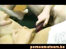 Two hot lesbians with double dildo