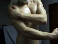 German boy oiling up naked