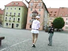 Blonde stalking girls for flashing 1