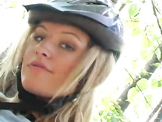 Biker babe gets hot from riding