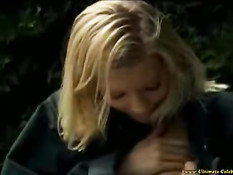 Blonde masturbating at the pool