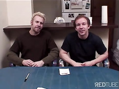 Blond tiny tited cocksuckers at work