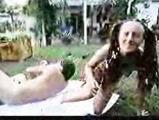 Eating his cum out of her pussy