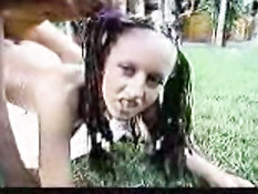 Eating his cum out of her pussy