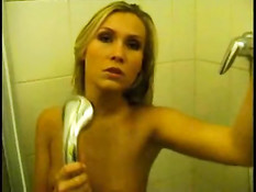 Blonde takes a shower