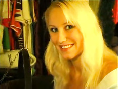 Blonde horny in front of computer
