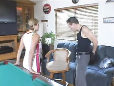 Busty babe on a table