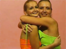 Lesbians caressing their breasts