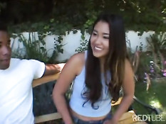 Young asian bitch gets balck dicked