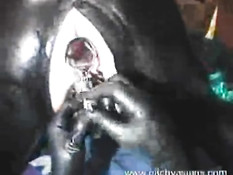 Rubber slave speculum fuck