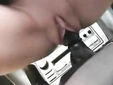 Chick fucks stick shift 