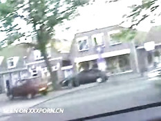 Hot blonde sucks boyfriend in a car