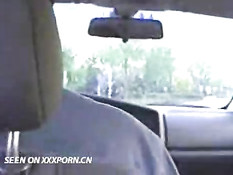 Hot blonde sucks boyfriend in a car