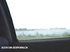 Hot blonde sucks boyfriend in a car