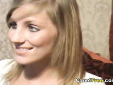 Amateur blonde on couch