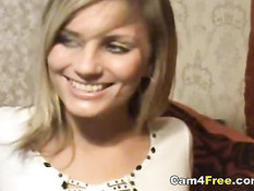 Amateur blonde on couch