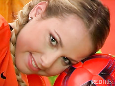 Cute football babe pleasures herself 2