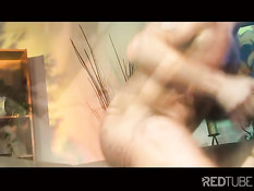 Sucking his porky pink dick