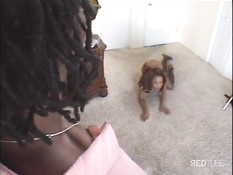 Brunette ebony girl opens both holes