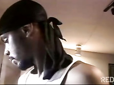 Одинокий чёрный ганстер дрочит свой член