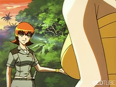 Bondaged anime girl getting teased