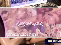 Busty babe rides the sybian