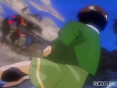 Красные щупальца аниме монстра обвивают девочек