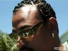 Вставил белой девке свой чёрный член под летним солнцем