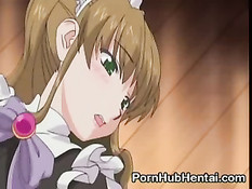 Хентай горничная мастурбирует во время работы