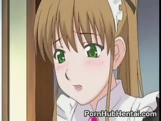 Хентай горничная мастурбирует во время работы