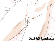 Хентай девочка сделав минет трахается на розовой кровати