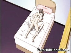 Хентай девочка сделав минет трахается на розовой кровати