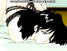 Два парня скрутили и жёстко оттрахали хентай брюнетку