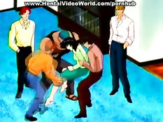 Два парня скрутили и жёстко оттрахали хентай брюнетку