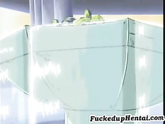 Нечто ласкает сиськастую малышку с зелёными волосами