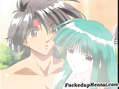 Нечто ласкает сиськастую малышку с зелёными волосами