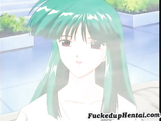 Нечто ласкает сиськастую малышку с зелёными волосами