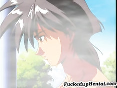 Нечто ласкает сиськастую малышку с зелёными волосами