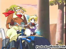 Нечто ласкает сиськастую малышку с зелёными волосами