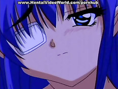 Парень ласкает синеволосую хентай больную