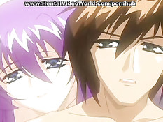 Молодая аниме парочка занимается любовью в душе