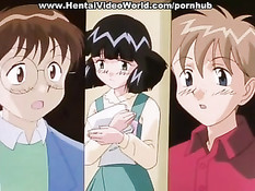 Групповой секс втроём с хентай студенткой