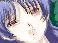 Парень щупает большие сиськи девочке с голубыми волосами