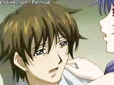 Парень щупает большие сиськи девочке с голубыми волосами