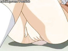 Парень щупает большие сиськи девочке с голубыми волосами